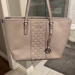Michael Kors Studded Gray Saffiano Leather Tote Bag 