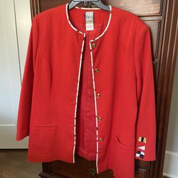Vintage 80s red women's blazer with embroidered nautical design