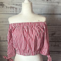 NWT Forever 21 Red Checkered Off-Shoulder Blouse size large