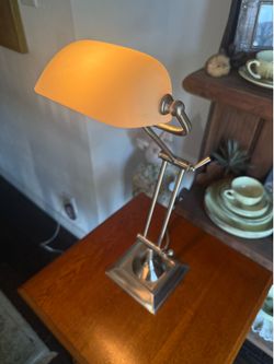 Brushed nickel banker-style desk lamp