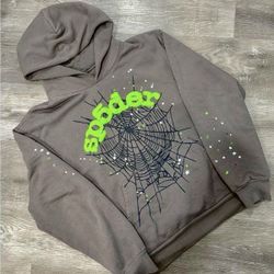 Sp5der green and grey hoodie 