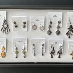 Lot 10 Earrings Genuine Crystals Abalone  Marcasite Iridescent Gems