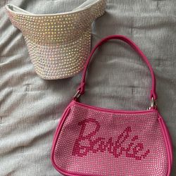 Barbie Purse & White Bedazzled Visor 