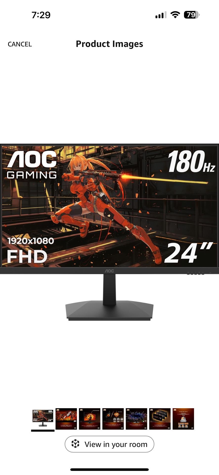 AOC 24G15N 24 inch Gaming Monitor, Full HD 1920x1080, 180Hz 1ms, 1x HDMI 2.0, 1x Display Port, AMD FreeSync, 3-Sided Frameless, HDR Ready, Console Gam