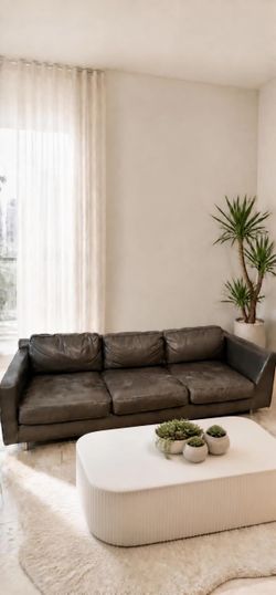 Dark Grey Leather 3-Seat Sofa