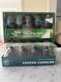 Big Green Egg Patio String Lights & Citronella Votive Candles Bundle