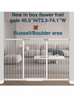 New in box Flower Frail 40.5" Extra Tall Baby Gate, 72.3"-74.1" Extra Wide\tall. Russell/Boulder area