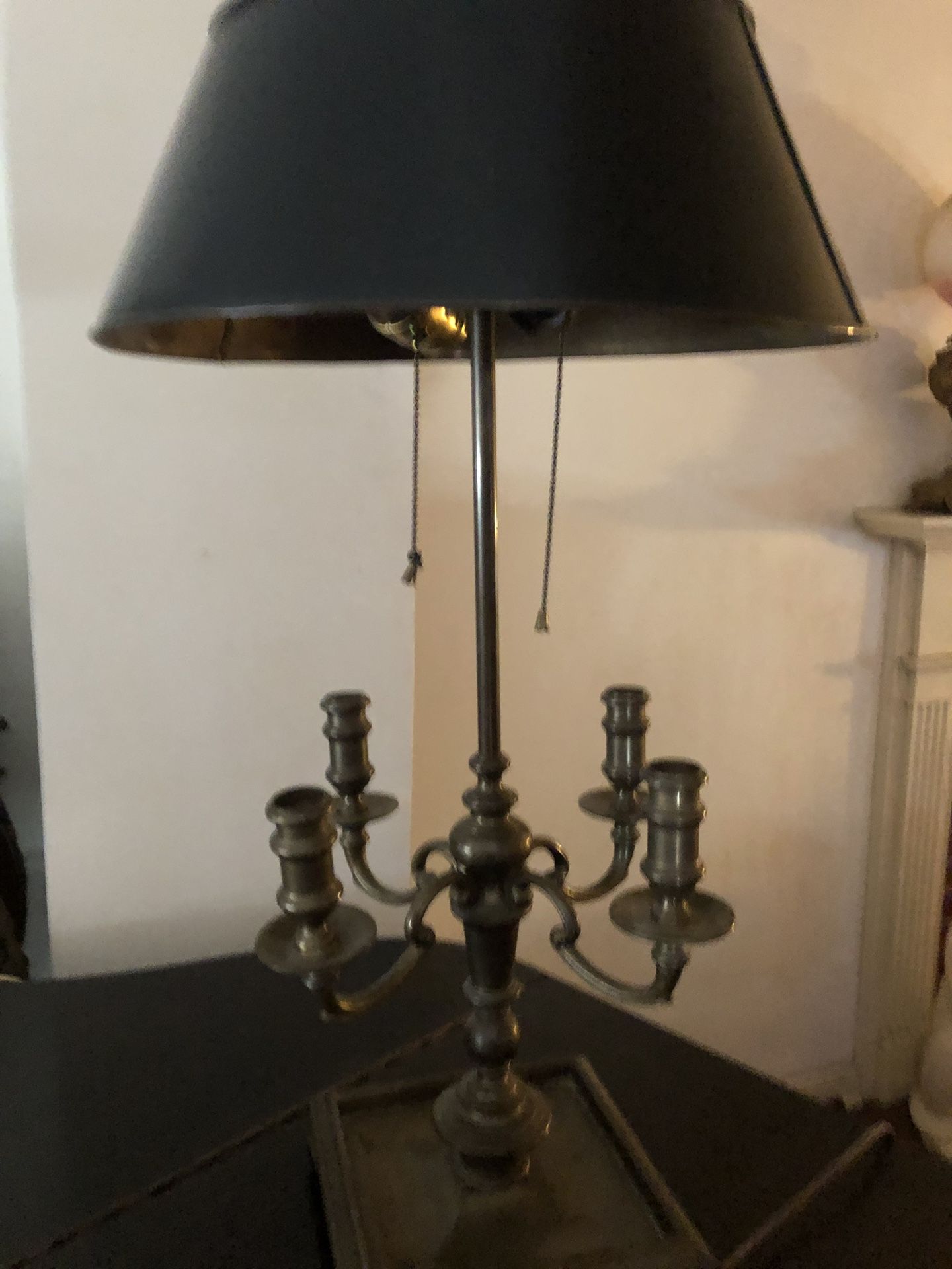 Vintage brass bankers lamp with candelaria