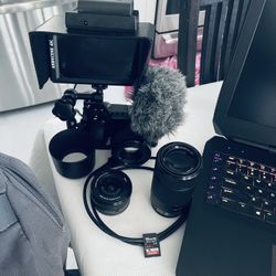 SONY A6500 + 2 Gimbal Stabilizers + 3 LENSES + CINEMA KIT EDITING- SONY A73 A6500 A6400 External Monitor, Mic, 4K Video, Led Light, Camera cage + Bag