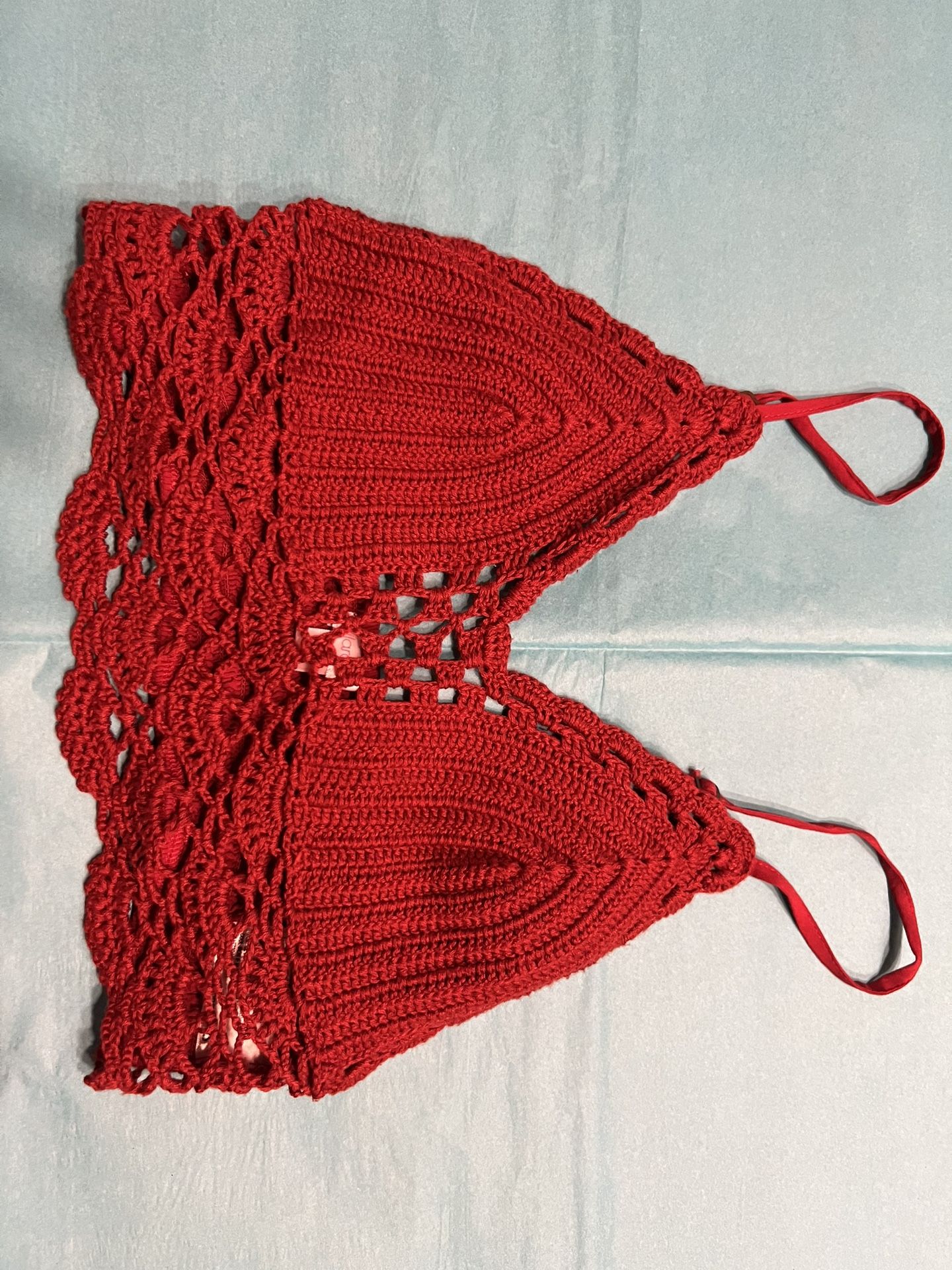 Crochet Style Red Crop Top With Adjustable Straps