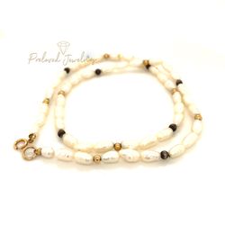 14k Pearl With Gold And Black Beads Necklace 