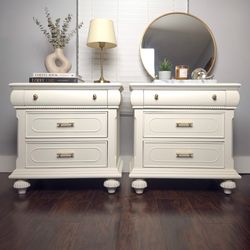 Off White Nightstands • Night Tables • Bedside Tables • End Tables • Nightstand Set of Two •Bedroom Side Table