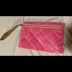 Pink fuzzy wristlet 