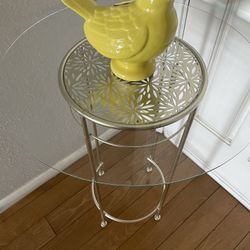 Glass Side Glass Round Table - Decor Not Included - 24.5 Inches High/ 19 Inches Wide 