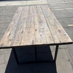 Dinning table indoor or Outdoor pine top reclaim wood metal base 7ft length