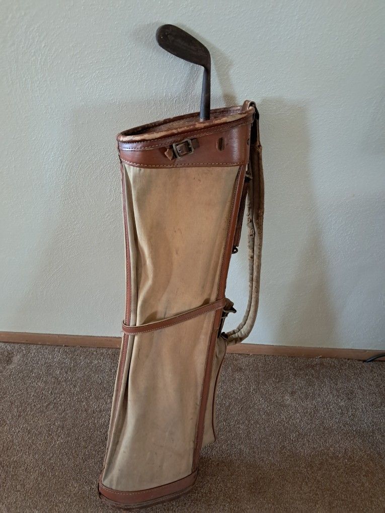 Antique Golf Bag and Wooden Shaft Iron
