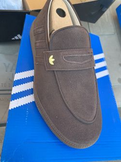 Brown Suede Loafer with Gold Trefoil Detail