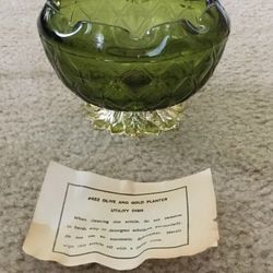 VINTAGE PRINCESS HOUSE #452 OLIVE GREEN & GOLD Candy UTILITY DISH NIB