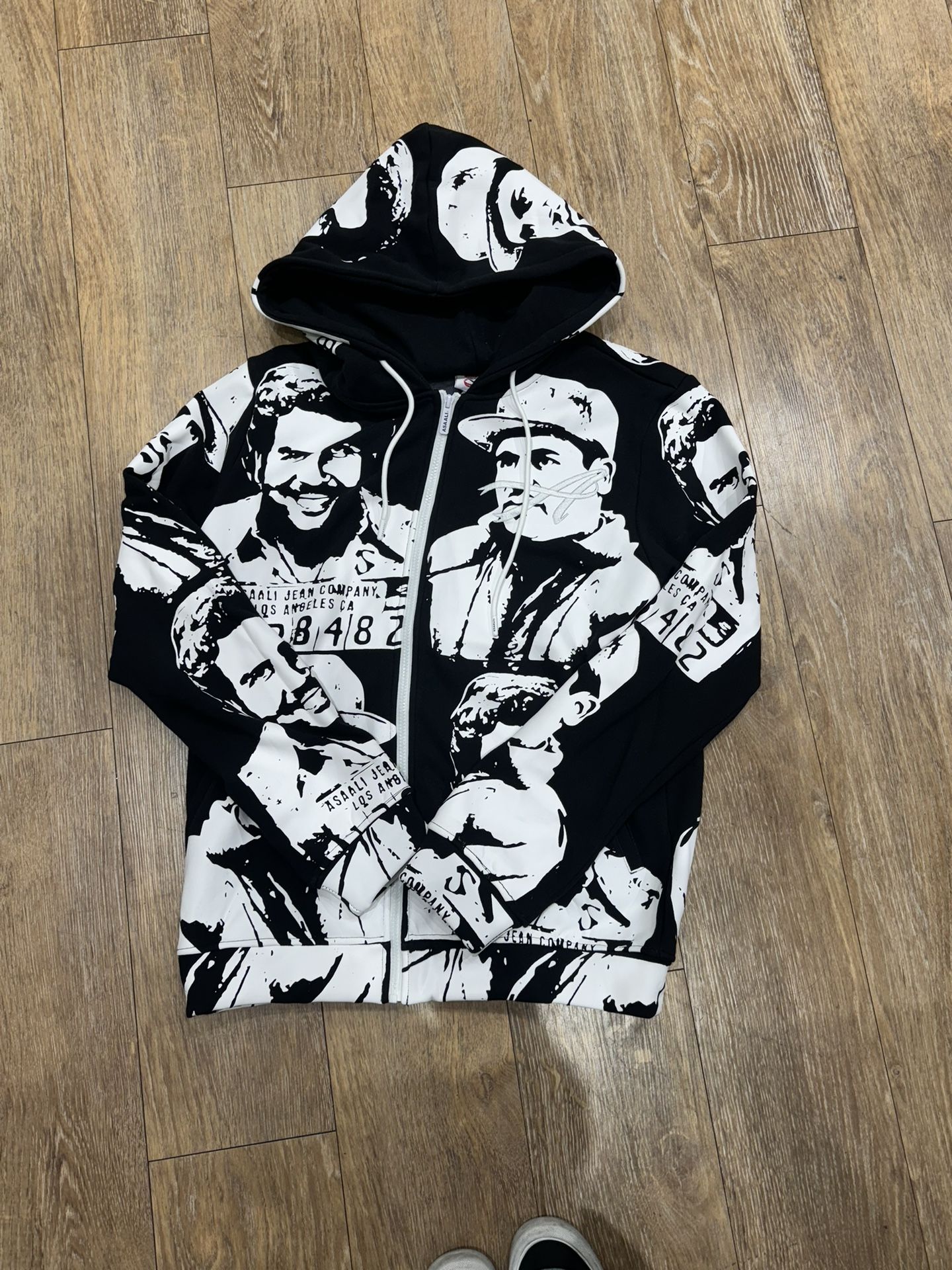 ASAALI BLACK AND WHITE OREO ZIP UP HOODIE 