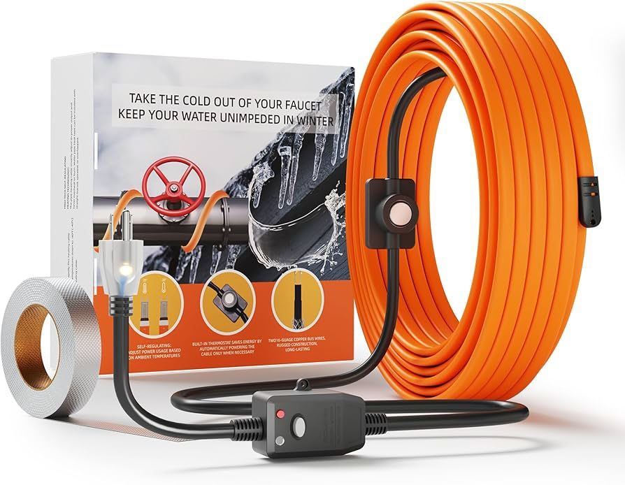 New And Well Packaged Heat Tape for Water Pipes - 30FT Self-Regulating Pipe Heating Cable for Pipe Freeze Protection, Pipe Heat Tape with Thermostat,