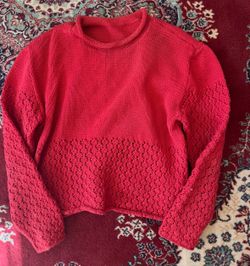 Fire engine red 100% cotton crocheted sweater