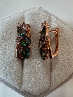 14K 585 Rolled Rose Gold Color Changing Stone Earrings