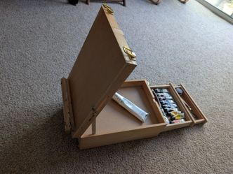 Wooden Artist Tabletop Easel Box with Paint Set