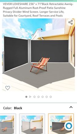 236"×71" Patio Retractable Folding Side Screen Awning, Sun Shade
