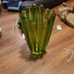 Thick Heavy Duty Green Glass Vase
