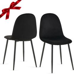 Velvet Dining Chairs Set of 2 - Kitchen Chairs with Metal Legs for Living, Bedroom, Restaurant - Black Chairs for Dining Room, Chair Set for 2