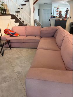 Modern Blush Pink L-Shaped Sectional Sofa – Great Condition