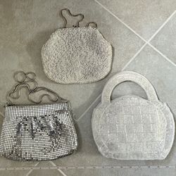 Lot Of 3 Formal Fancy Evening Bags Handbags Clutch Sequin Beaded 