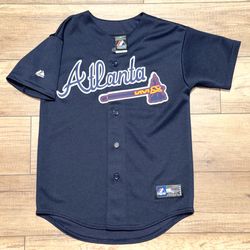 Atlanta Braves Majestic Genuine Merchandise Navy Blue Alternate Jersey Youth M