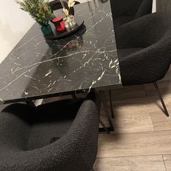 Black Marble Dining Table + 4 Chairs