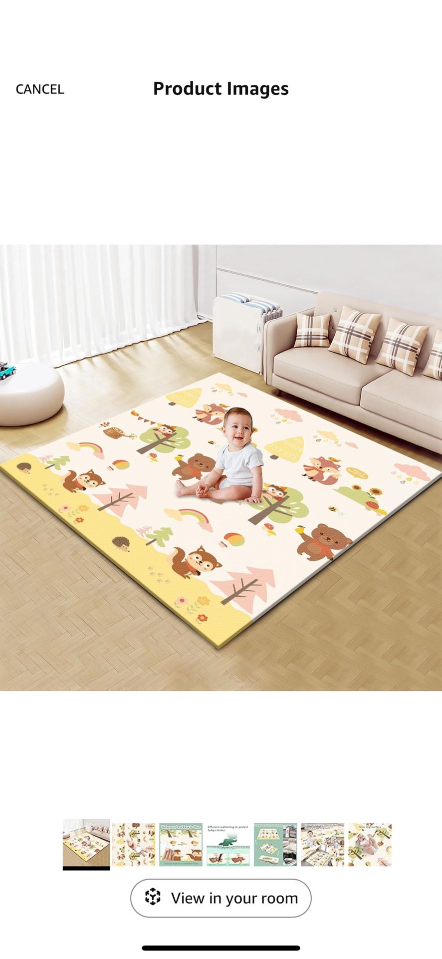Baby Play Mat Foldable 50x50 Inch, Waterproof and Non-Slip Playmats, Safe Foam Playmat, Playpen Mat, Reversible Portable Baby Floor Mat for Infant and