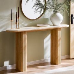 63" Modern Fluted Console Table, Narrow Entryway Table, Natural Oak
Modern Fluted Wood Base, Curved Faux Marble-Texture Top, Entryway, Hallway, Foyer,