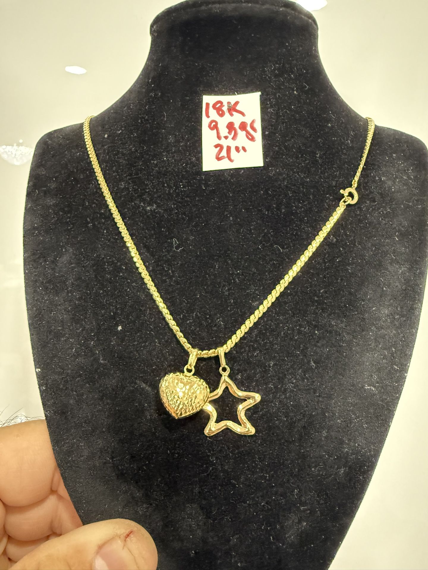 18K Solid Gold Chain and Pendant For Wedding 9.3Gr 21 Inches Long