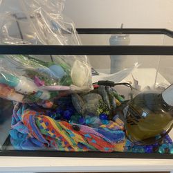 Fish Tank With Various Supplies
