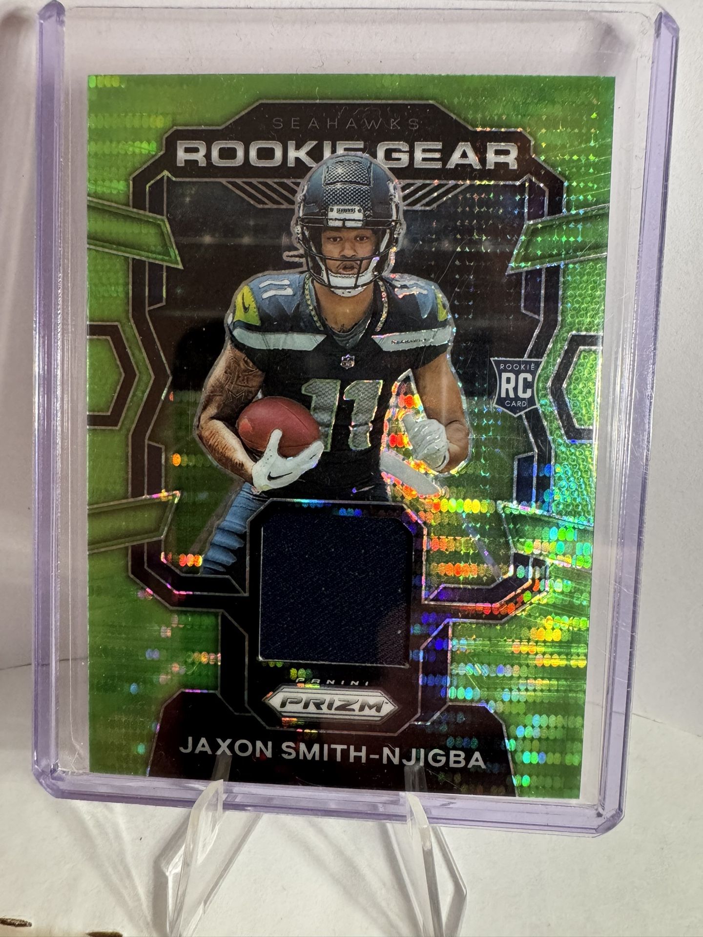 Jaxon Smith-Njigba Prizm Green Pulsar Rookie Gear Patch Card