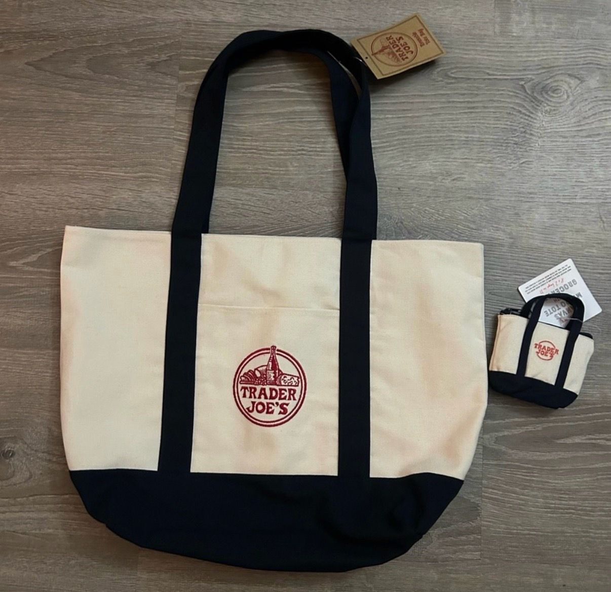 Trader Joe’s navy blue tote bag set