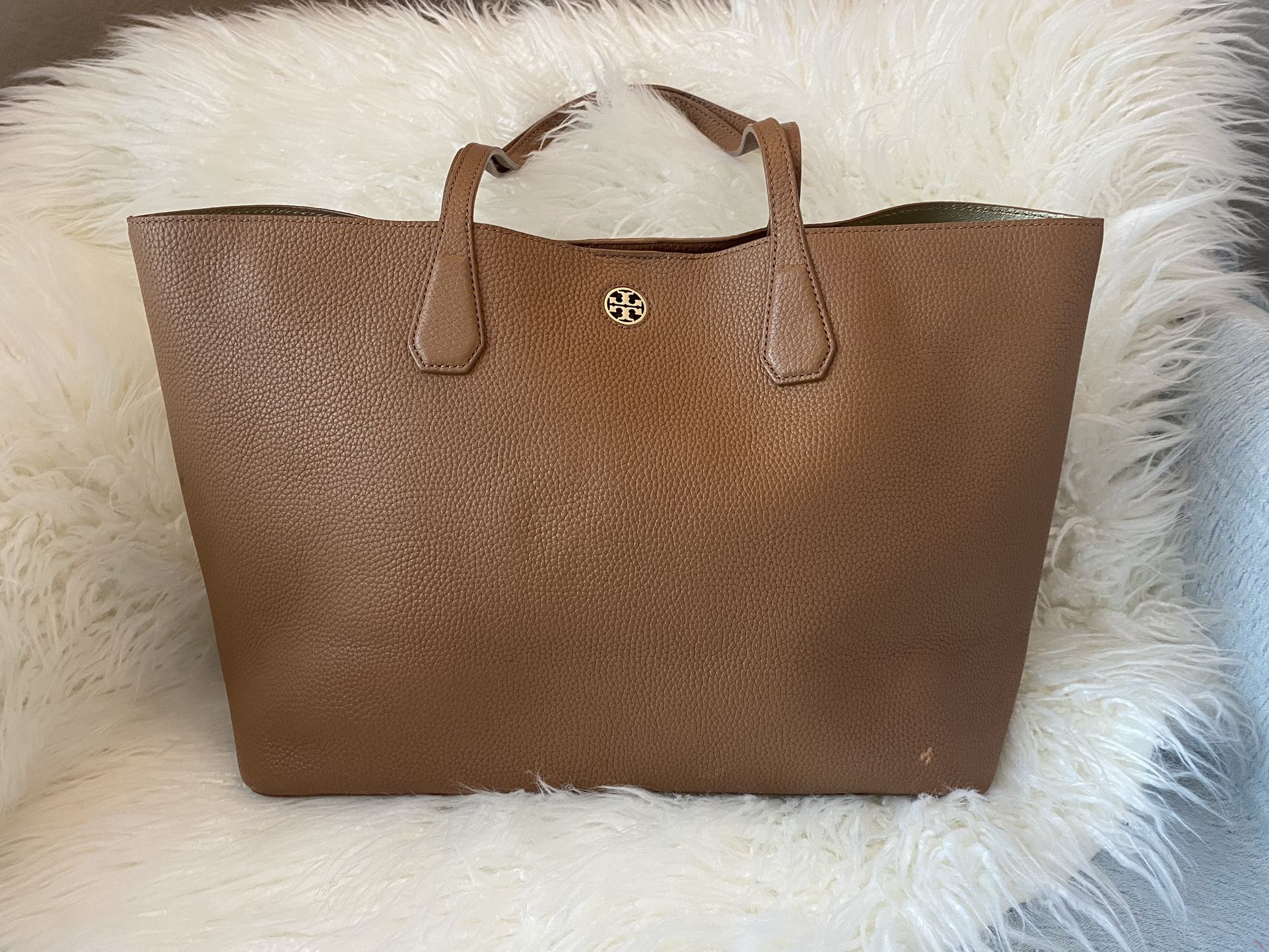 Tory Burch Pebbled Leather Tote - Caramel Brown