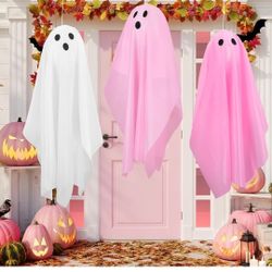 Simgoing 3 Pcs Halloween Hanging Ghost Decorations Ghost Decor Outdoor Cute Flying Ghosts Decorations for Front Porch Yard Garden Patio 