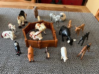 Farm Animal Toy Figures Set with Fence