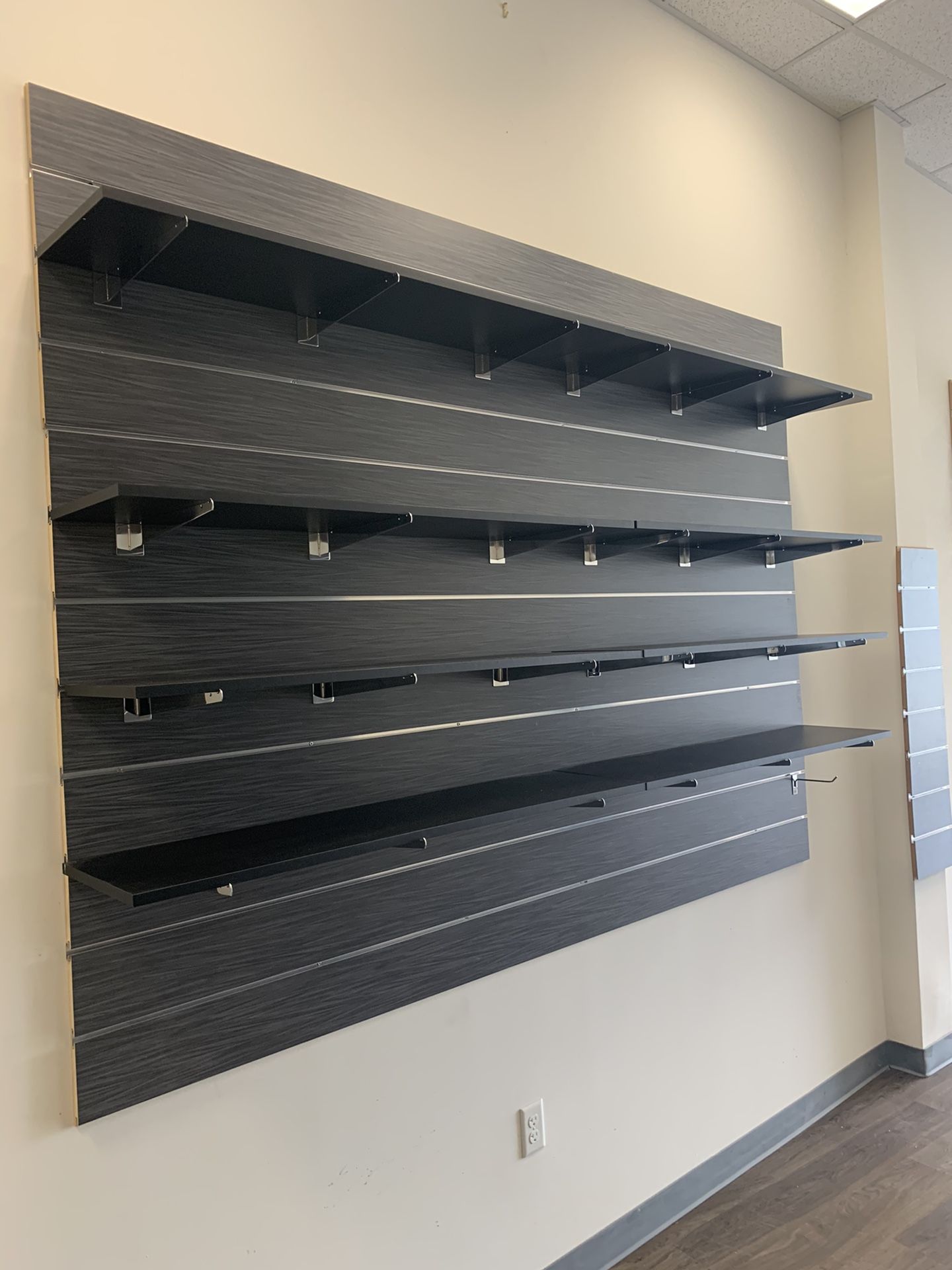 5 slat walls with shelves and hooks $600 or best offer