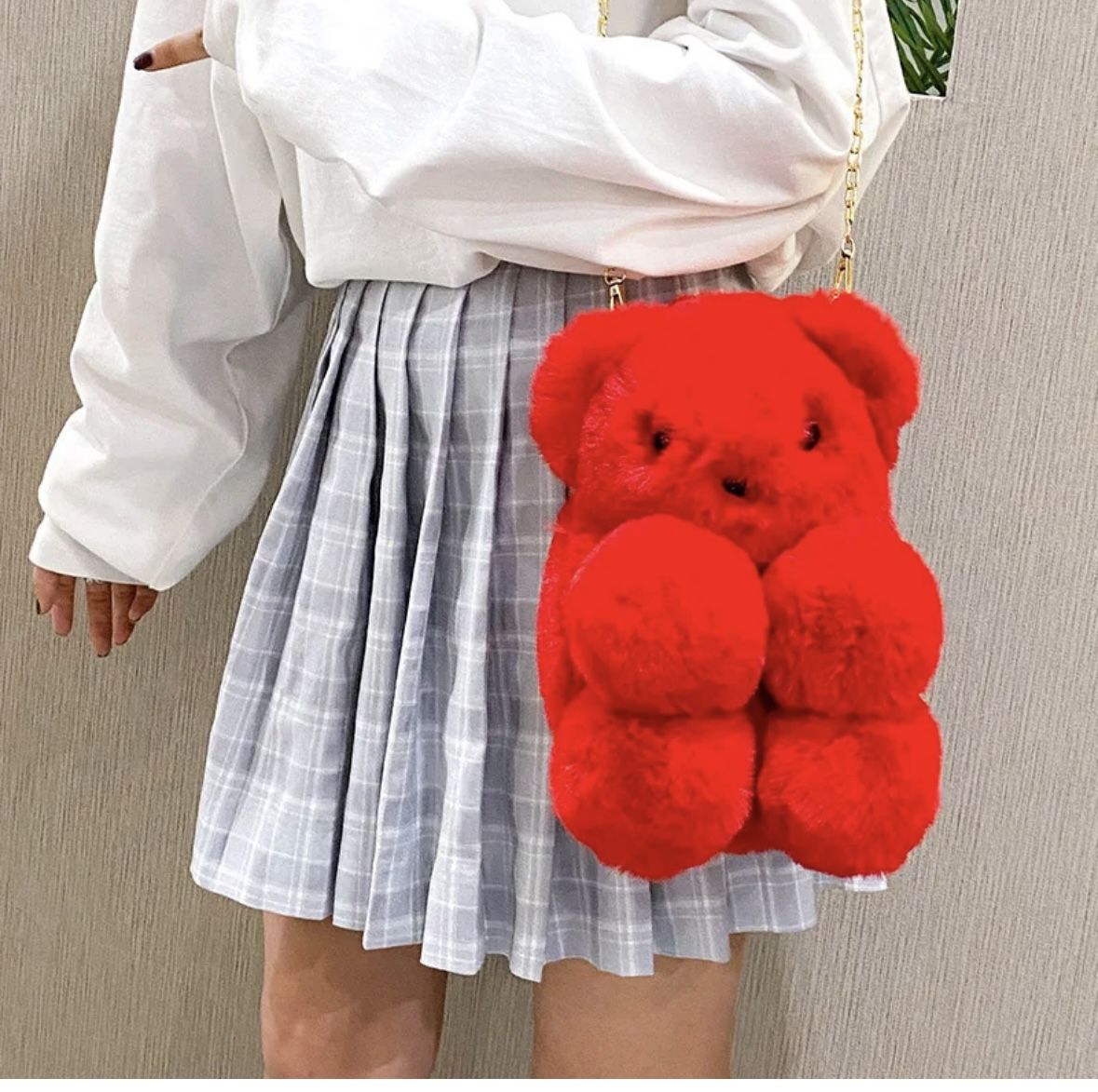 New Plush Fluffy Teddy Bear Fur Sling Bag Purse