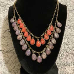Vintage Bronze,Double Stranded Necklace With Teardrop Shaped Stones