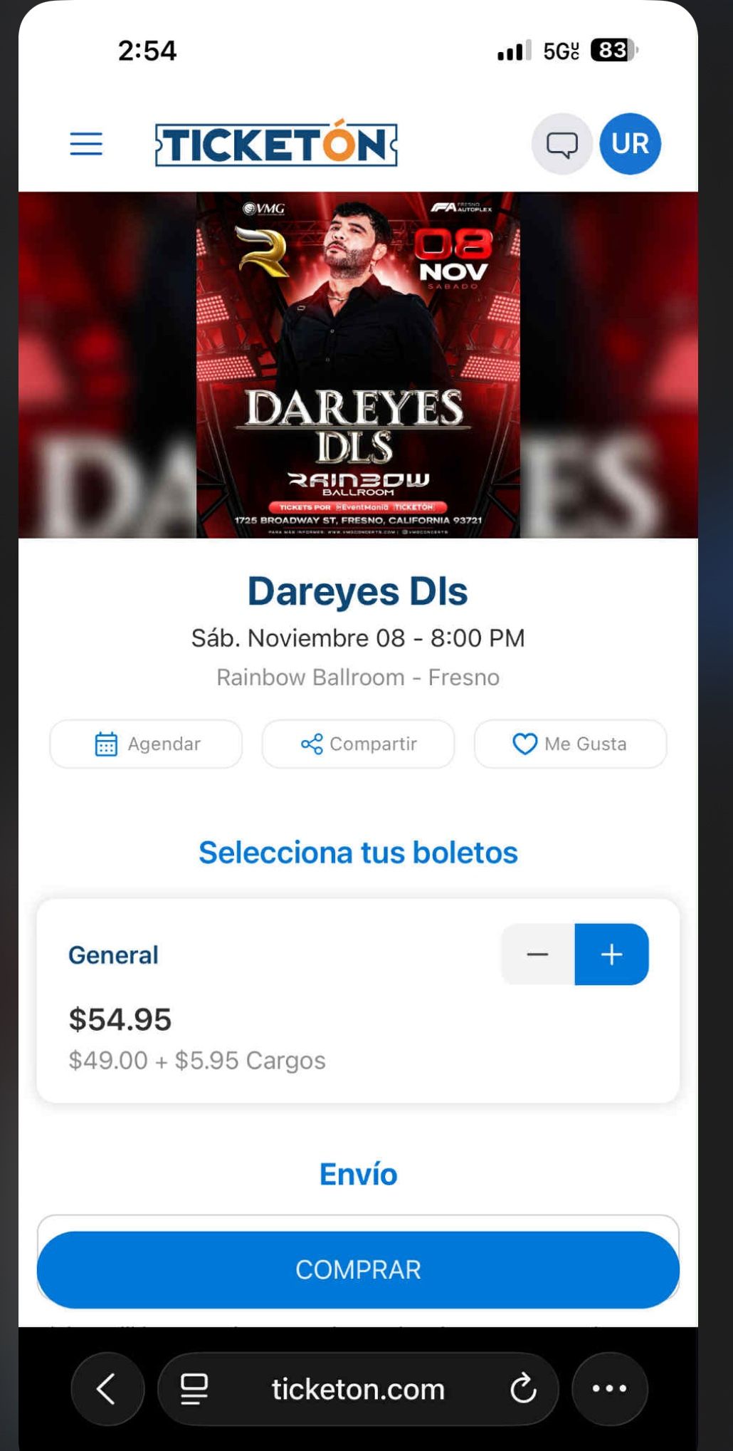 1 Ticket Dareyes De La Sierra