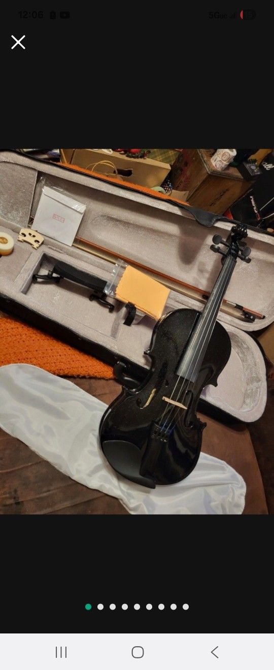 Brand New 4/4 Violin Metallic Black  bundle 4/4 violin Hard Case Bow Ext strings rosin chin/shoulder Rest ETC.