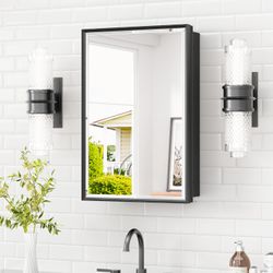 Medicine Cabinet Mirror 17" x 25" Black Aluminum Frame MedicineCabinet #1269E T8