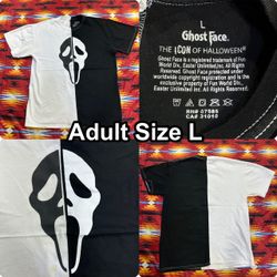 Scream Ghost Face Black & White Split Halloween T-Shirt Adult Size Large